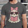 Ghost Reading Book Halloween Cat Lover Unisex Jersey T-Shirt
