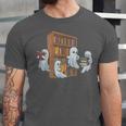 Ghosts Reading Books Teacher Halloween Librarian Book Lover Unisex Jersey T-Shirt