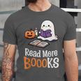 Halloween Teacher Women Cute Reading Ghost Read More Books Unisex Jersey T-Shirt