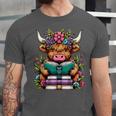 Highland Cow Book Floral Bookworm Unisex Jersey T-Shirt