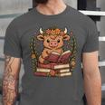 Highland Cow Reading Book Graphic Cow With Book Floral Unisex Jersey T-Shirt