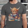 Highland Cow Reading Book Librarian Library Unisex Jersey T-Shirt