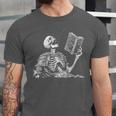 Hilarious Skeleton Holding a Book And Laughing Gothic Unisex Jersey T-Shirt Hilarious Skeleton Holding a Book And Laughing Gothic Unisex Jersey T-Shirt