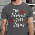 This Introvert Loves Jesus Religious Red Hearts Graphic Unisex Jersey T-Shirt