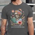 Just A Girl Who Loves Books Messy Bun Book Skeleton Bookworm Unisex Jersey T-Shirt