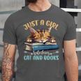 Just a Girl Who Loves Cats And Books Kitties Pet Art Lover Unisex Jersey T-Shirt