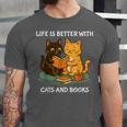 Life Is Better With Cats And Books Cute Cat Lover Unisex Jersey T-Shirt Life Is Better With Cats And Books Cute Cat Lover Unisex Jersey T-Shirt