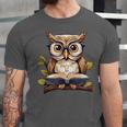 Owl Reading A Book Perched On A Branch Bookworm Unisex Jersey T-Shirt