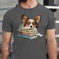 Papillon Books Reading Dog Breed Graphic For Men Women Kids Unisex Jersey T-Shirt Papillon Books Reading Dog Breed Graphic For Men Women Kids Unisex Jersey T-Shirt