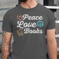 Peace Love Books Read Book Reading Librarian Across America Unisex Jersey T-Shirt Peace Love Books Read Book Reading Librarian Across America Unisex Jersey T-Shirt