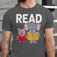 Pig Elephant Reading Cute Book Lover Bookworm Boys Girls Kid Unisex Jersey T-Shirt