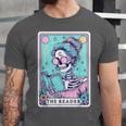 The Reader Retro Reading Skeleton Books Flowers Tarot Card Unisex Jersey T-Shirt