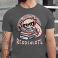 Readsalotl Axolotl Reading Books Glasses Bookworm Pun Fun Unisex Jersey T-Shirt