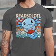Readsolotl Blue Kawaii Axolotl Book Lover Reading Retro Unisex Jersey T-Shirt