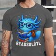 Readsolotl Blue Kawaii Axolotl Book Lover Reading Unisex Jersey T-Shirt