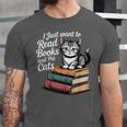 Retro I Just Want To Read Books And Pet Cats Cat For Men Women Kids Unisex Jersey T-Shirt