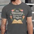 She Blooms Among The Pages Women Mom Wife Floral Book Quote Unisex Jersey T-Shirt