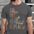 Sip Tea Pet Cats Read Books Repeat Book Cat Lover Unisex Jersey T-Shirt Sip Tea Pet Cats Read Books Repeat Book Cat Lover Unisex Jersey T-Shirt