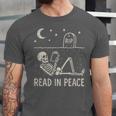 Skeleton Read In Peace Halloween Book Graphic Bookish Unisex Jersey T-Shirt