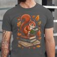 Squirrel Reading Book Lovers Fall Leaves Library Books Unisex Jersey T-Shirt