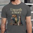 Unearth A Story Dinosaur Reading a Library Book Unisex Jersey T-Shirt