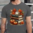 Vintage Autumn Books Coffee Pumpkin Fall Reading Unisex Jersey T-Shirt Vintage Autumn Books Coffee Pumpkin Fall Reading Unisex Jersey T-Shirt