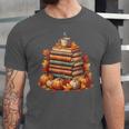 Vintage Autumn Books Pumpkin Coffee Book Lover Reading Unisex Jersey T-Shirt