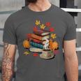 Vintage Books Tea Lovers Fall Autumn Leaves And Pumpkins Unisex Jersey T-Shirt