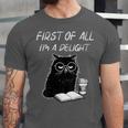 Women's First Of All I’m A Delight Cute Cat Books Coffee Humor Unisex Jersey T-Shirt