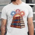 Books Fireworks 4th Of July Bookworm Patriotic Reader Unisex Jersey T-Shirt