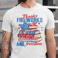 Books Fireworks And Freedom 4th Of July Book Lover Unisex Jersey T-Shirt