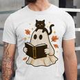 Books Ghost Reading Book Halloween Library Cat Fall Unisex Jersey T-Shirt Books Ghost Reading Book Halloween Library Cat Fall Unisex Jersey T-Shirt