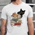 Cat And Books Flowers Reading Club Cat Lover Bookworm Unisex Jersey T-Shirt