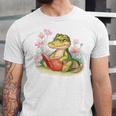 Crocodile Reading Book Watercolor Flowers Kids Unisex Jersey T-Shirt