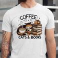 Cute Coffee Cats Books Lover Idea Women Men Kids Unisex Jersey T-Shirt