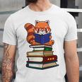 Cute Kawaii Kids Reading Books Glasses Red Panda Lover Unisex Jersey T-Shirt