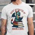 Dark Romance Romantasy Easily Distracted By Dragons & Books Unisex Jersey T-Shirt