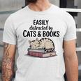 Easily Distracted By Cats And Books Cute Book Lover Unisex Jersey T-Shirt Easily Distracted By Cats And Books Cute Book Lover Unisex Jersey T-Shirt