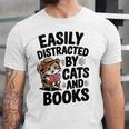 Easily Distracted By Cats And Books Lovers Reading Unisex Jersey T-Shirt