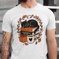 Fall Book Teacher Cat Books Halloween Autumn Librarian Unisex Jersey T-Shirt