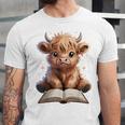 Highland Cow Reading Book Bookworm Unisex Jersey T-Shirt Highland Cow Reading Book Bookworm Unisex Jersey T-Shirt