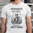 Introvert Read Spicy Books Lover Bookworm Skeleton Reading Unisex Jersey T-Shirt Introvert Read Spicy Books Lover Bookworm Skeleton Reading Unisex Jersey T-Shirt