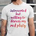 Introverted Willing To Discuss Red Platy Introvert Unisex Jersey T-Shirt Introverted Willing To Discuss Red Platy Introvert Unisex Jersey T-Shirt
