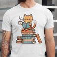 Kawaii Cat Coffee Books Teacher Men Women Girls Kids Unisex Jersey T-Shirt