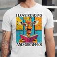 Love Reading And Giraffes Cute Giraffe Reading Book Lovers Unisex Jersey T-Shirt