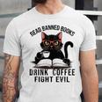 Read Banned Books Drink Coffee Fight Evil Retro Cat Unisex Jersey T-Shirt