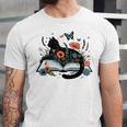 Retro Cute Cat Floral Book Librarian Vintage Floral Cat Book Unisex Jersey T-Shirt