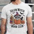 Salem WItch Book Club Halloween Raccoon Witch Reading Book Unisex Jersey T-Shirt