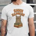 SHHH Happens Librarian Cat Books Library Unisex Jersey T-Shirt SHHH Happens Librarian Cat Books Library Unisex Jersey T-Shirt