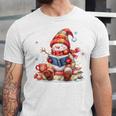 Snowman Reading Books Lovers Christmas Librarian Bookworm Unisex Jersey T-Shirt